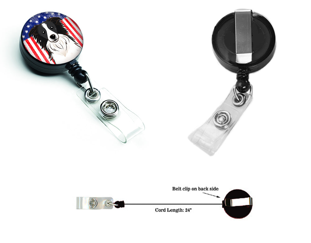 American Flag and Border Collie Retractable Badge Reel BB2171BR