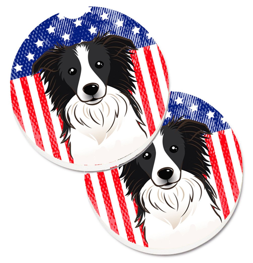 American Flag and Border Collie Set of 2 Cup Holder Car Coasters BB2171CARC by Caroline&#39;s Treasures