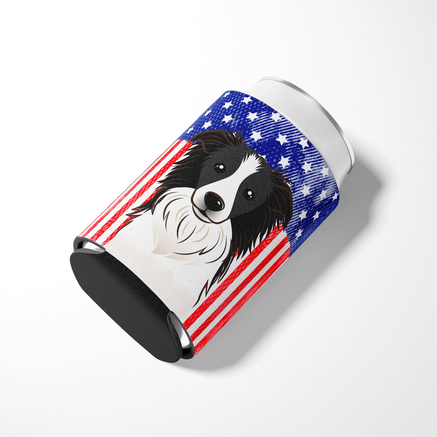 American Flag and Border Collie Can or Bottle Hugger BB2171CC.
