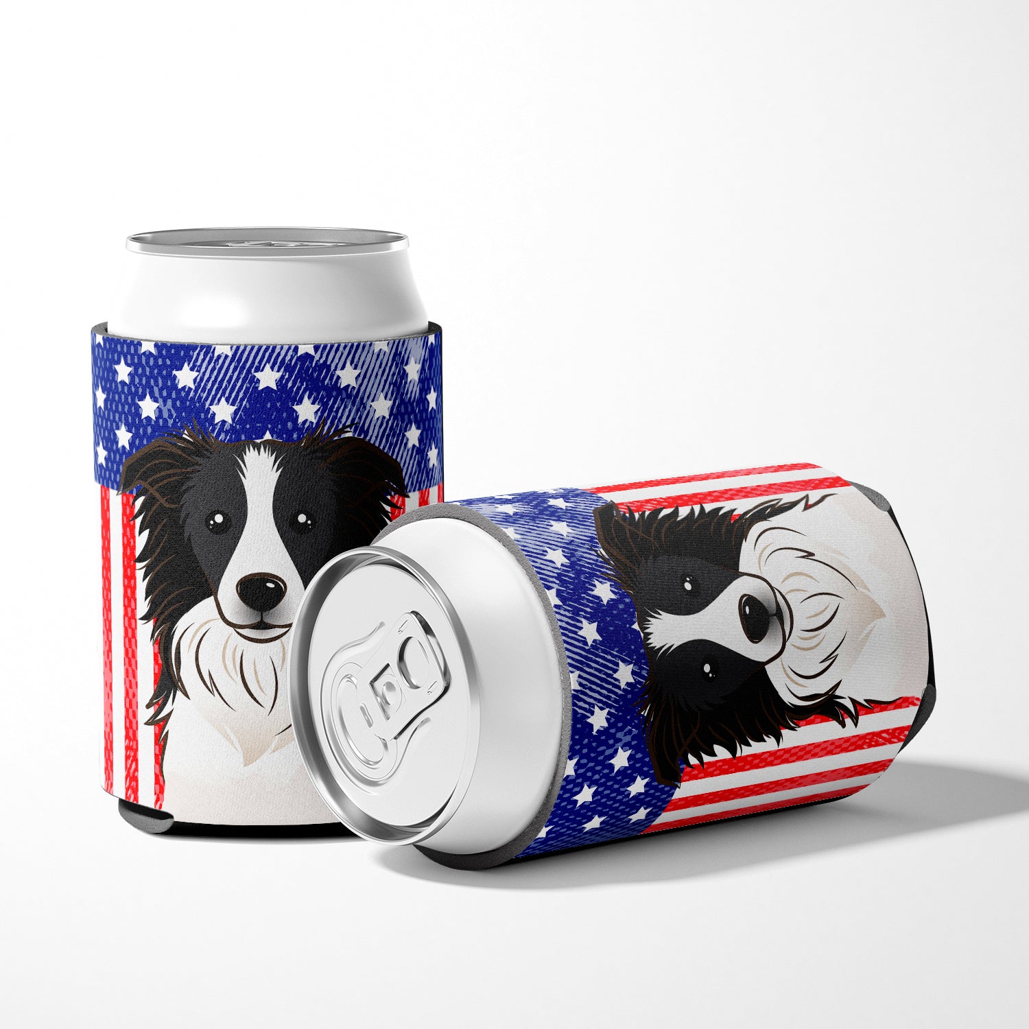 American Flag and Border Collie Can or Bottle Hugger BB2171CC