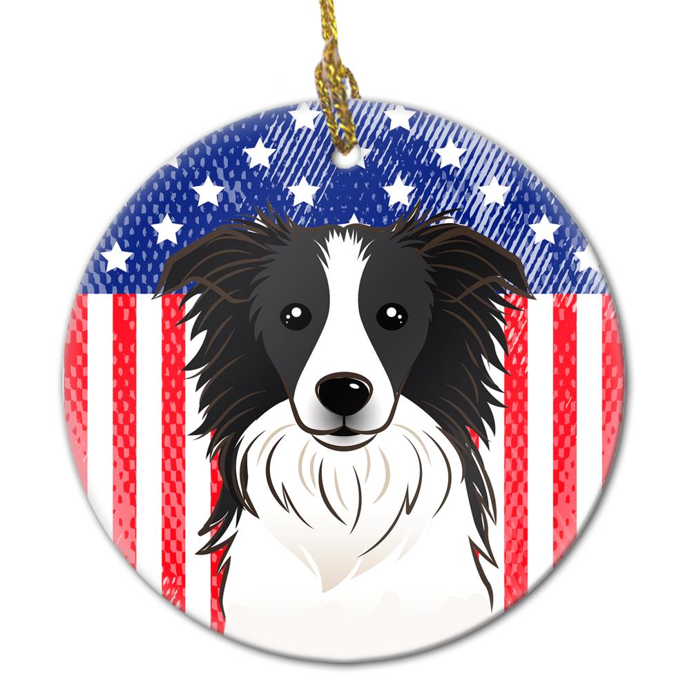 American Flag and Border Collie Ceramic Ornament BB2171CO1 by Caroline&#39;s Treasures