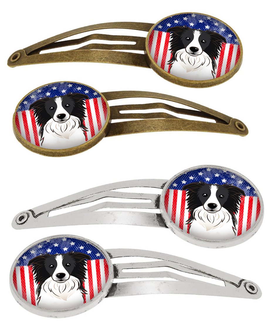 American Flag and Border Collie Set of 4 Barrettes Hair Clips BB2171HCS4 by Caroline's Treasures