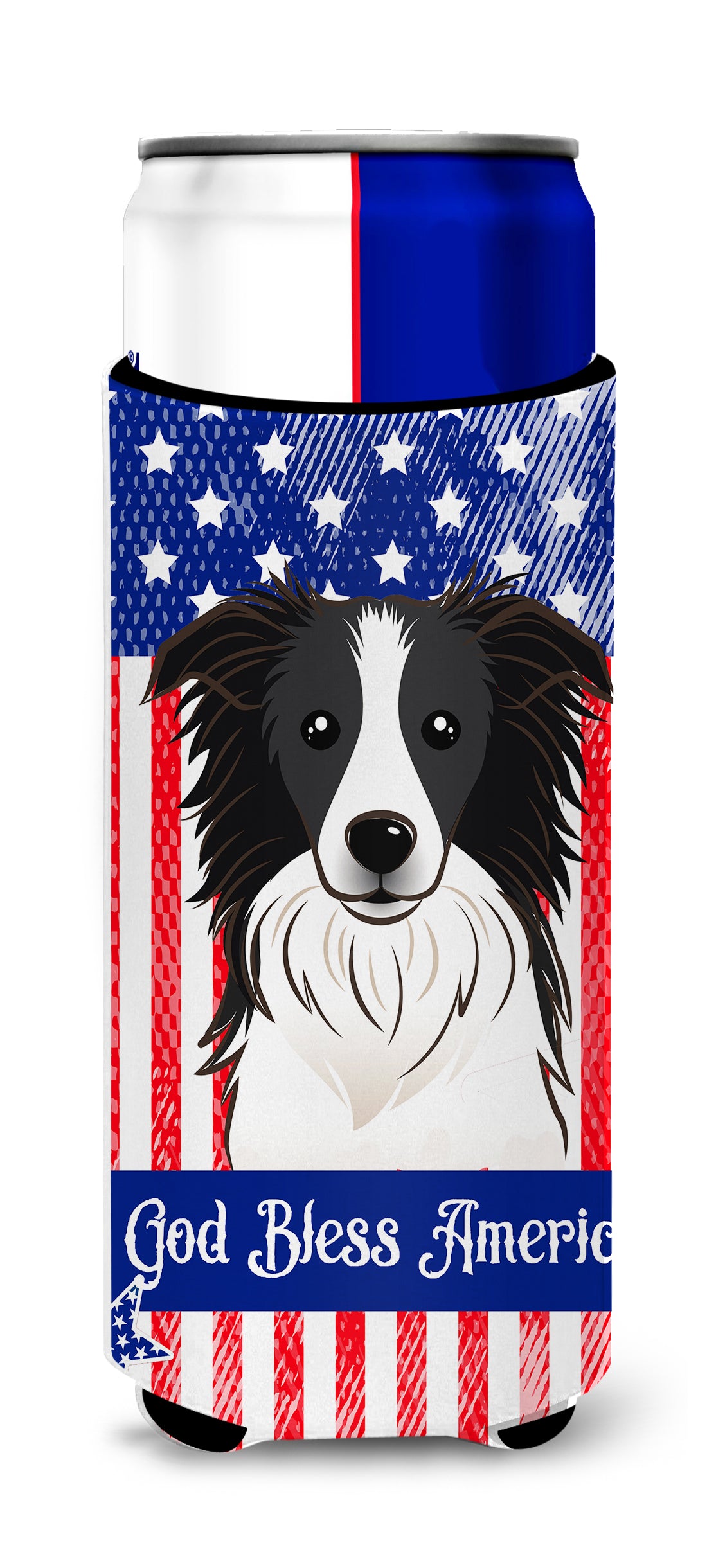 God Bless American Flag with Border Collie  Ultra Beverage Insulator for slim cans BB2171MUK
