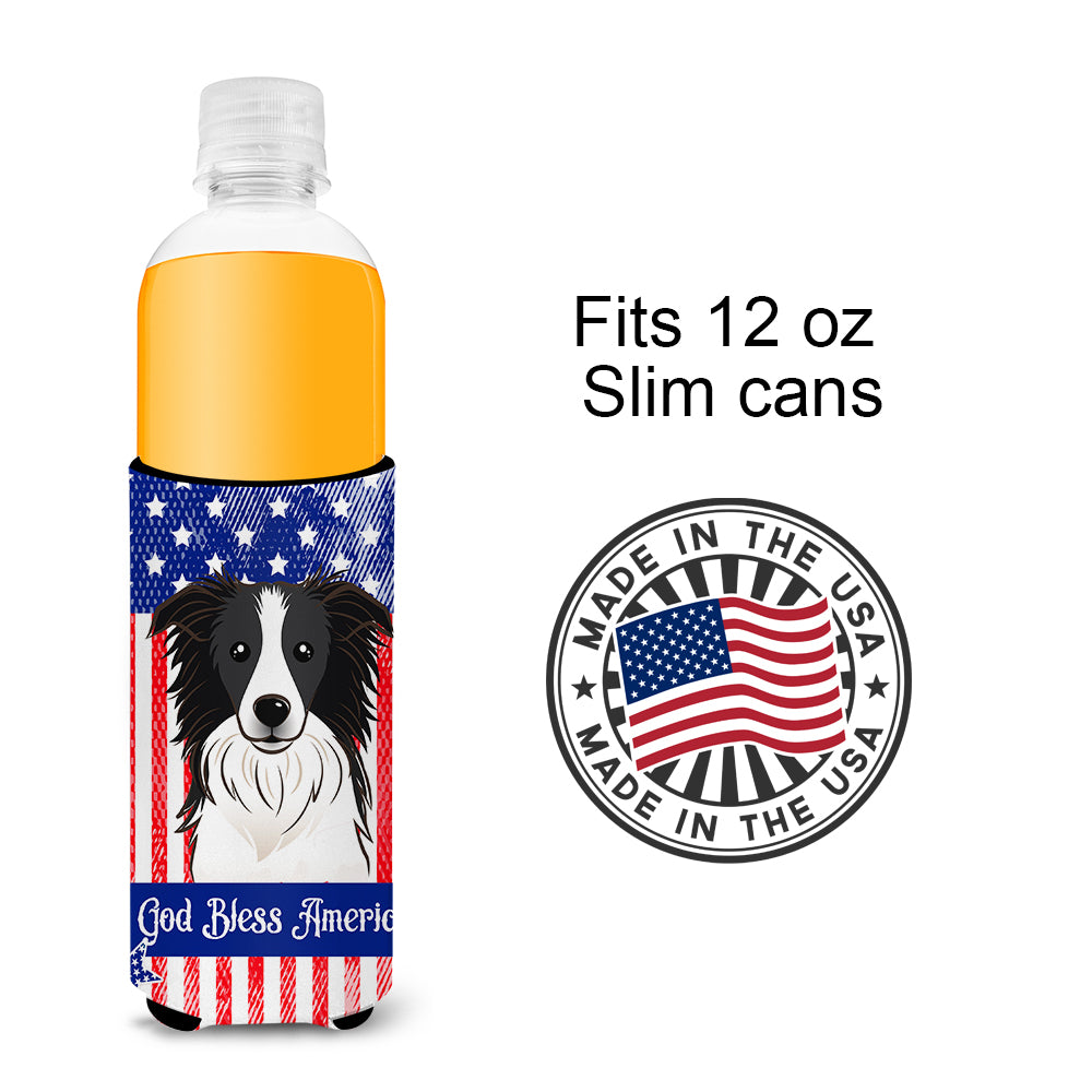 God Bless American Flag with Border Collie  Ultra Beverage Insulator for slim cans BB2171MUK  the-store.com.