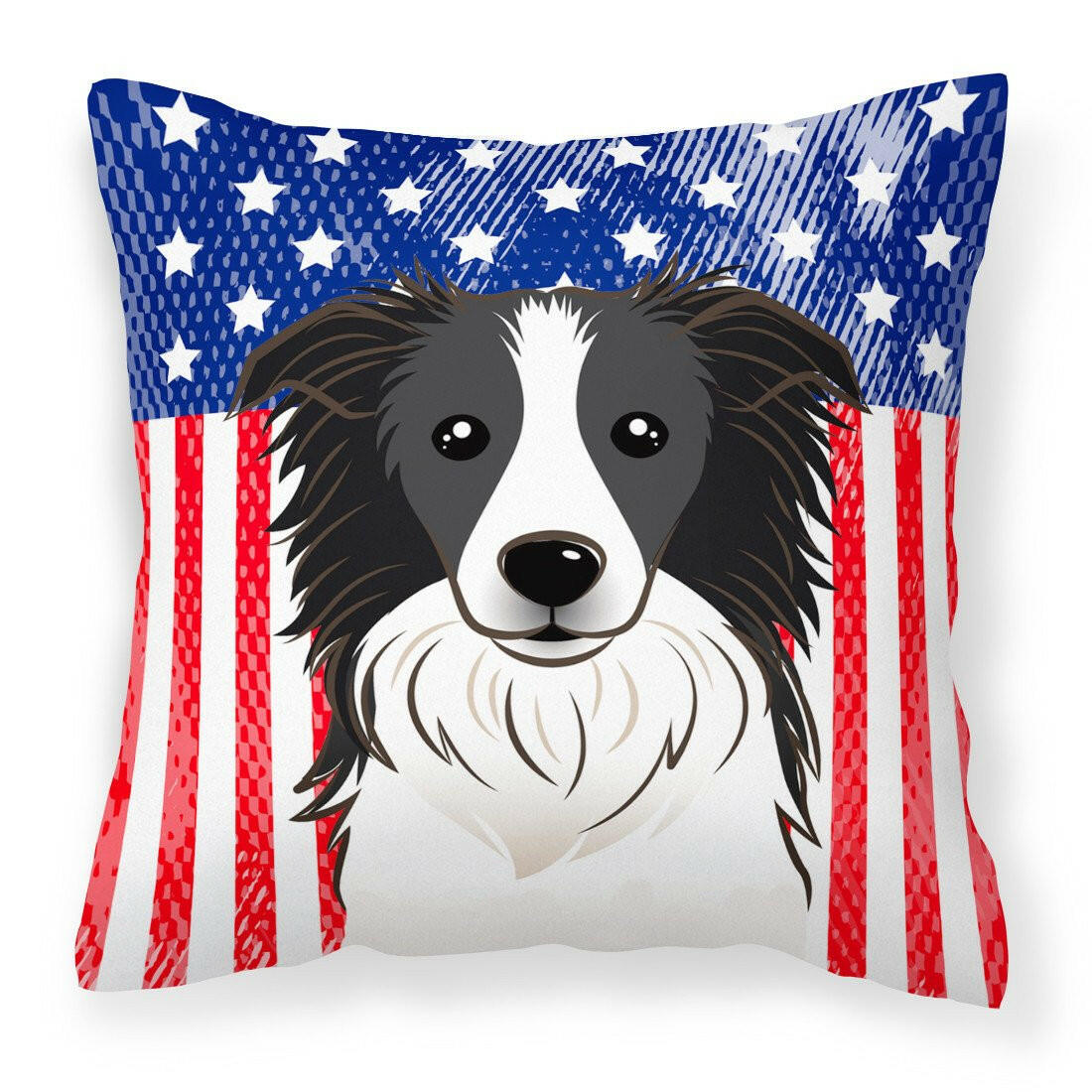 American Flag and Border Collie Fabric Decorative Pillow BB2171PW1414 - the-store.com