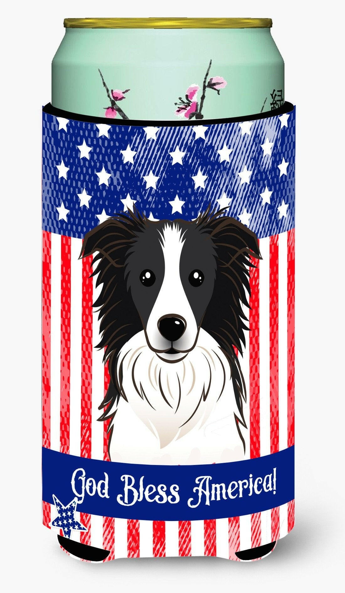 God Bless American Flag with Border Collie Tall Boy Beverage Insulator Hugger BB2171TBC by Caroline's Treasures