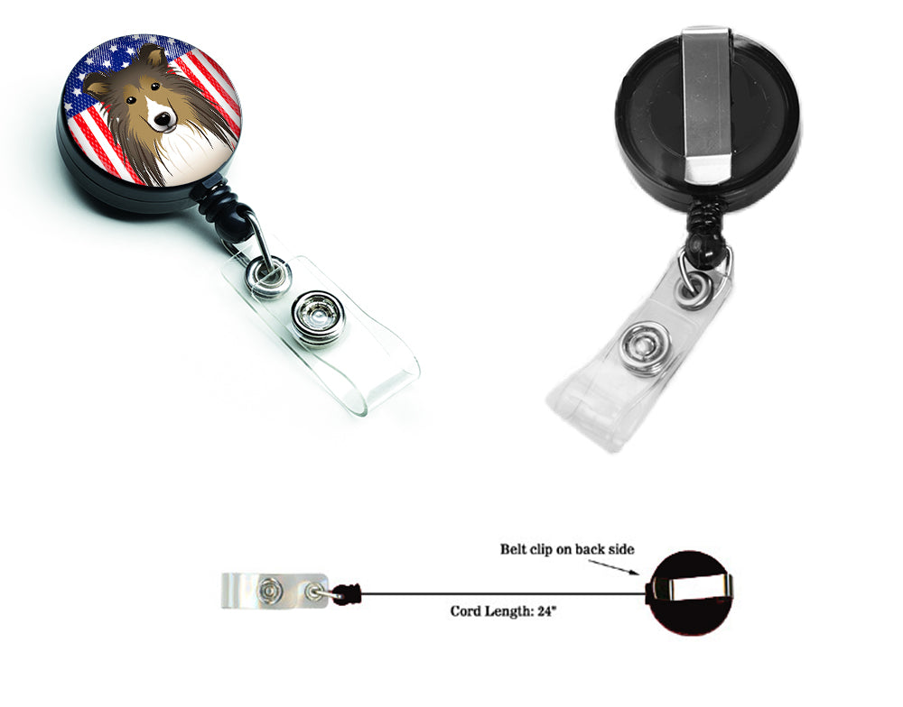 American Flag and Sheltie Retractable Badge Reel BB2172BR