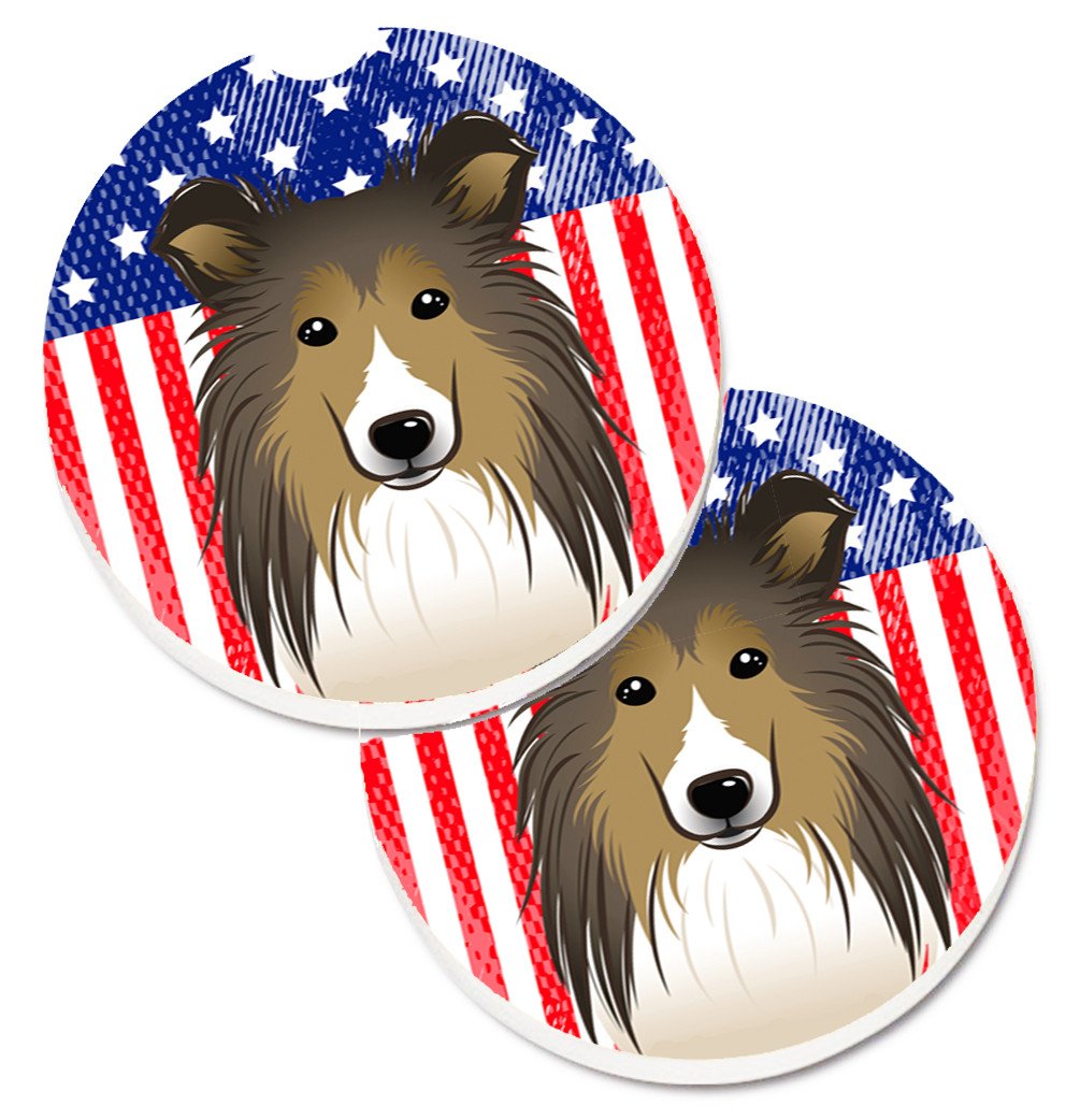American Flag and Sheltie Set of 2 Cup Holder Car Coasters BB2172CARC by Caroline&#39;s Treasures