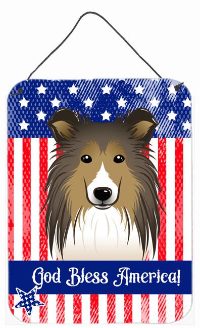 God Bless American Flag with Sheltie Wall or Door Hanging Prints BB2172DS1216 by Caroline&#39;s Treasures