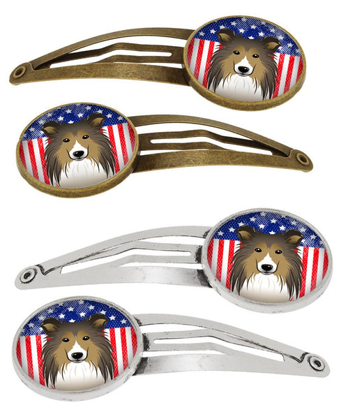 American Flag and Sheltie Set of 4 Barrettes Hair Clips BB2172HCS4 by Caroline's Treasures