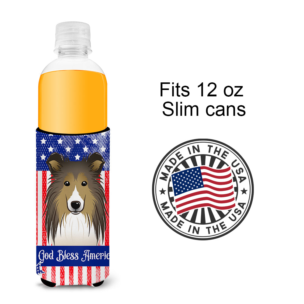 God Bless American Flag with Sheltie  Ultra Beverage Insulator for slim cans BB2172MUK