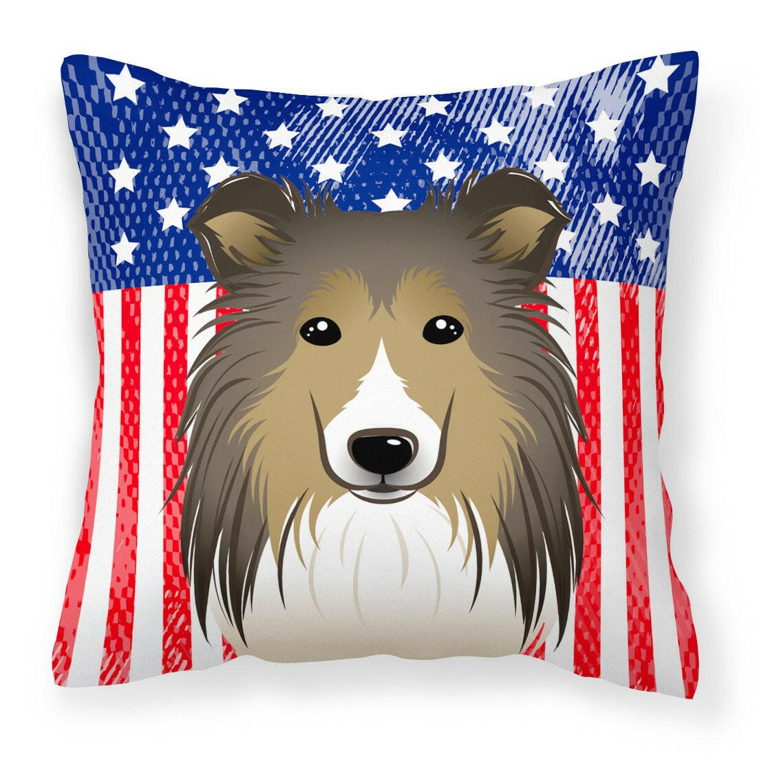 American Flag and Sheltie Fabric Decorative Pillow BB2172PW1414 - the-store.com