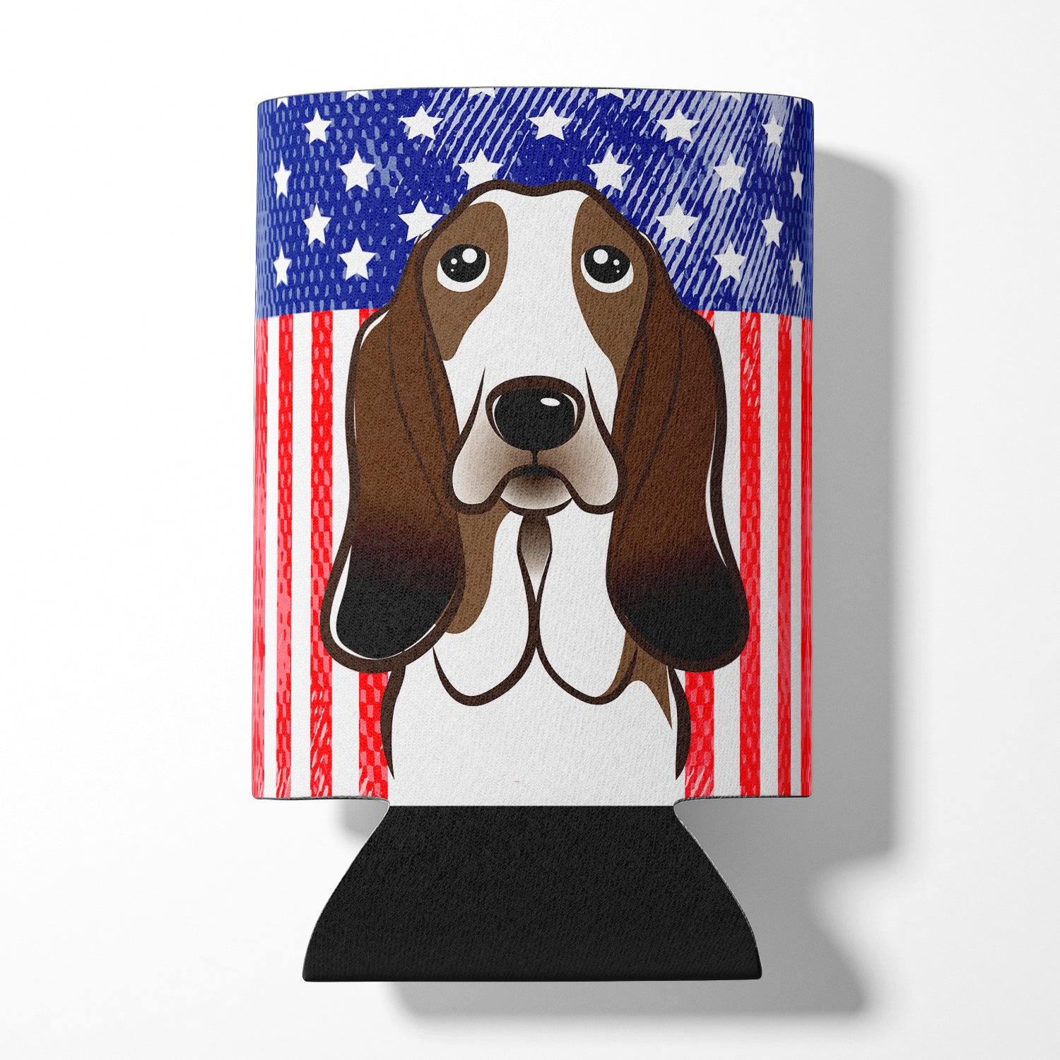 American Flag and Basset Hound Can or Bottle Hugger BB2173CC