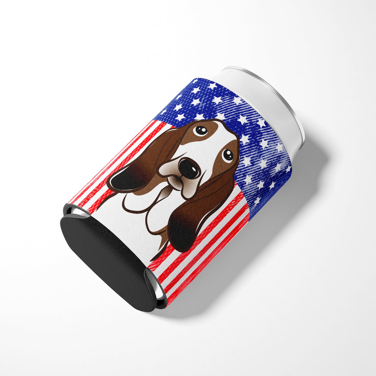 American Flag and Basset Hound Can or Bottle Hugger BB2173CC.