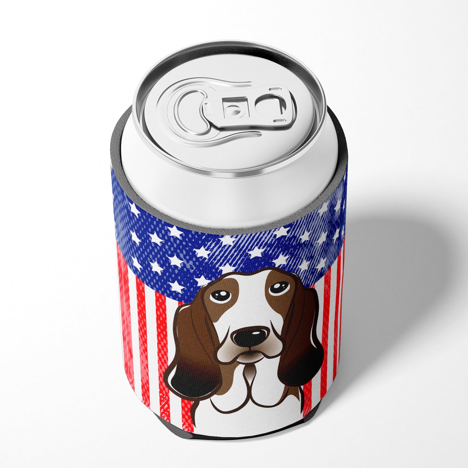 American Flag and Basset Hound Can or Bottle Hugger BB2173CC.