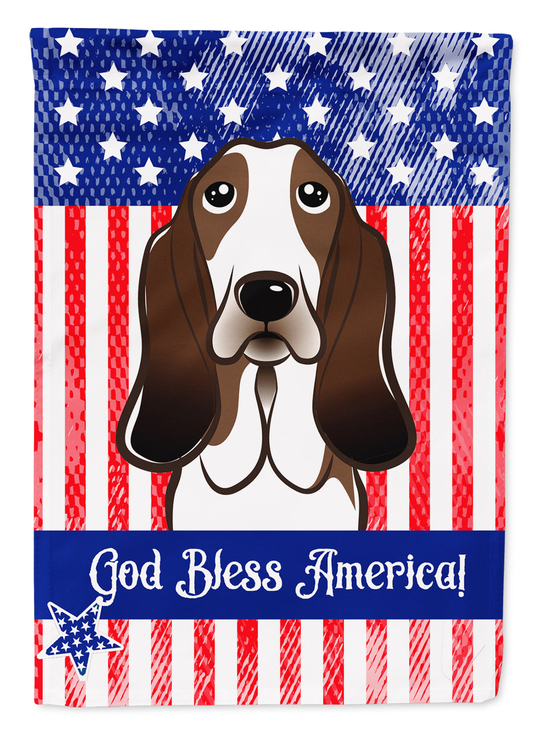 God Bless American Flag with Basset Hound Flag Canvas House Size BB2173CHF  the-store.com.