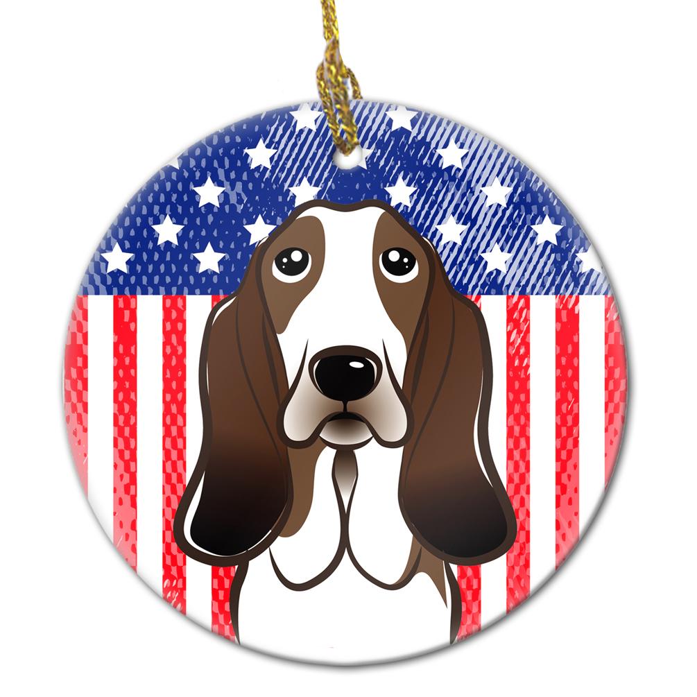 American Flag and Basset Hound Ceramic Ornament BB2173CO1 by Caroline&#39;s Treasures