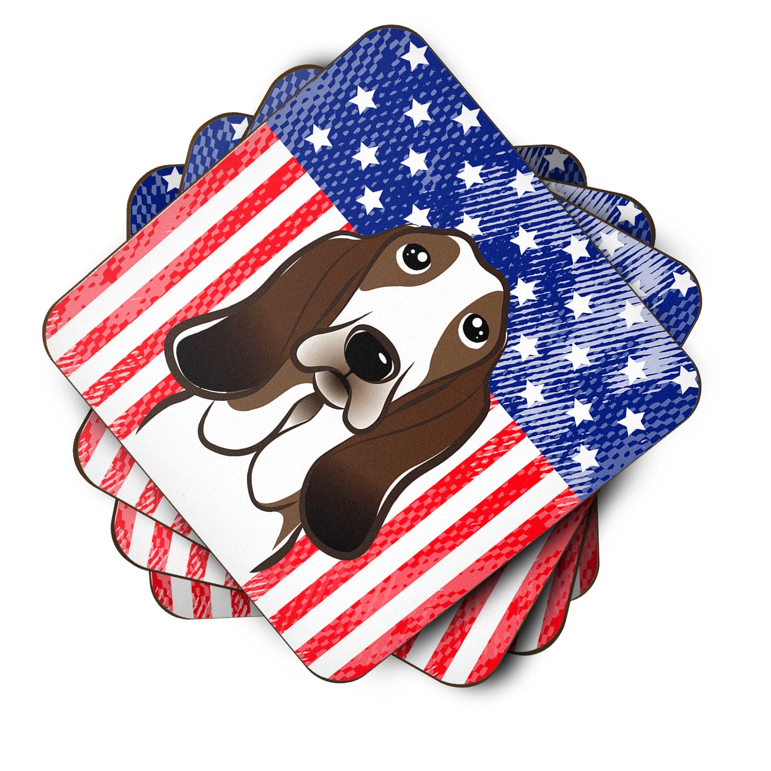 American Flag and Basset Hound Foam Coaster Set of 4 - the-store.com