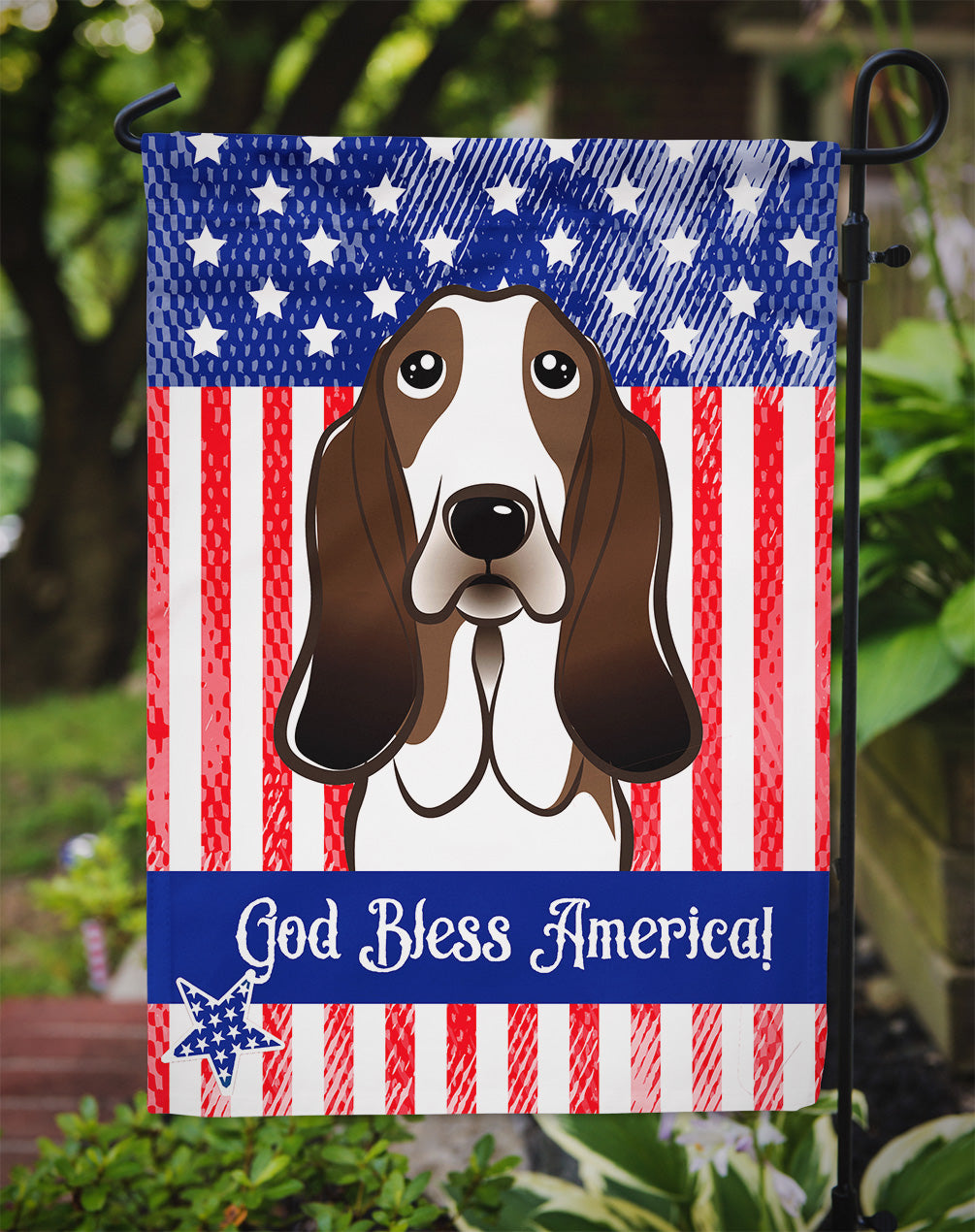 God Bless American Flag with Basset Hound Flag Garden Size BB2173GF.