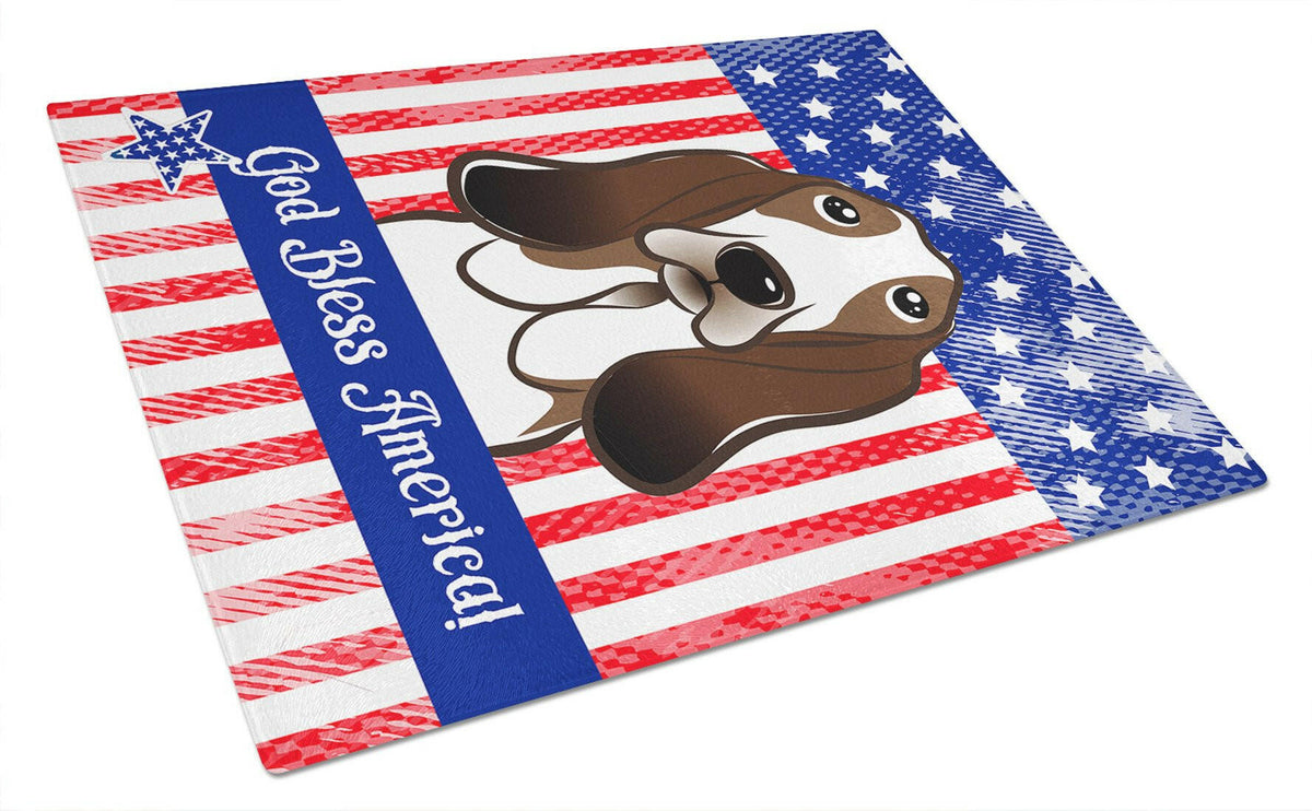 God Bless American Flag with Basset Hound Glass Cutting Board Large BB2173LCB by Caroline&#39;s Treasures