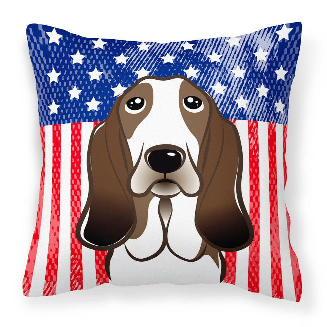 American Flag and Basset Hound Fabric Decorative Pillow BB2173PW1414 - the-store.com