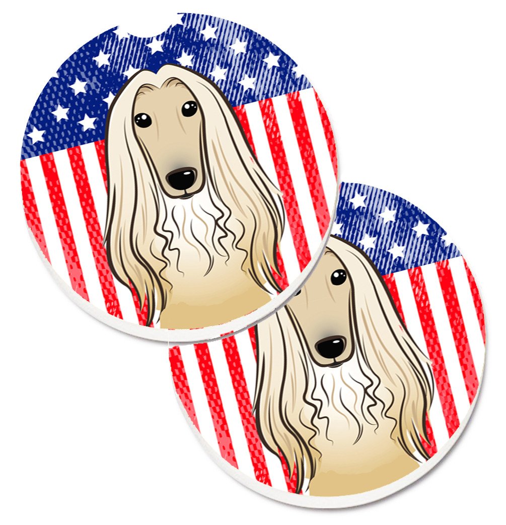 American Flag and Afghan Hound Set of 2 Cup Holder Car Coasters BB2174CARC by Caroline&#39;s Treasures