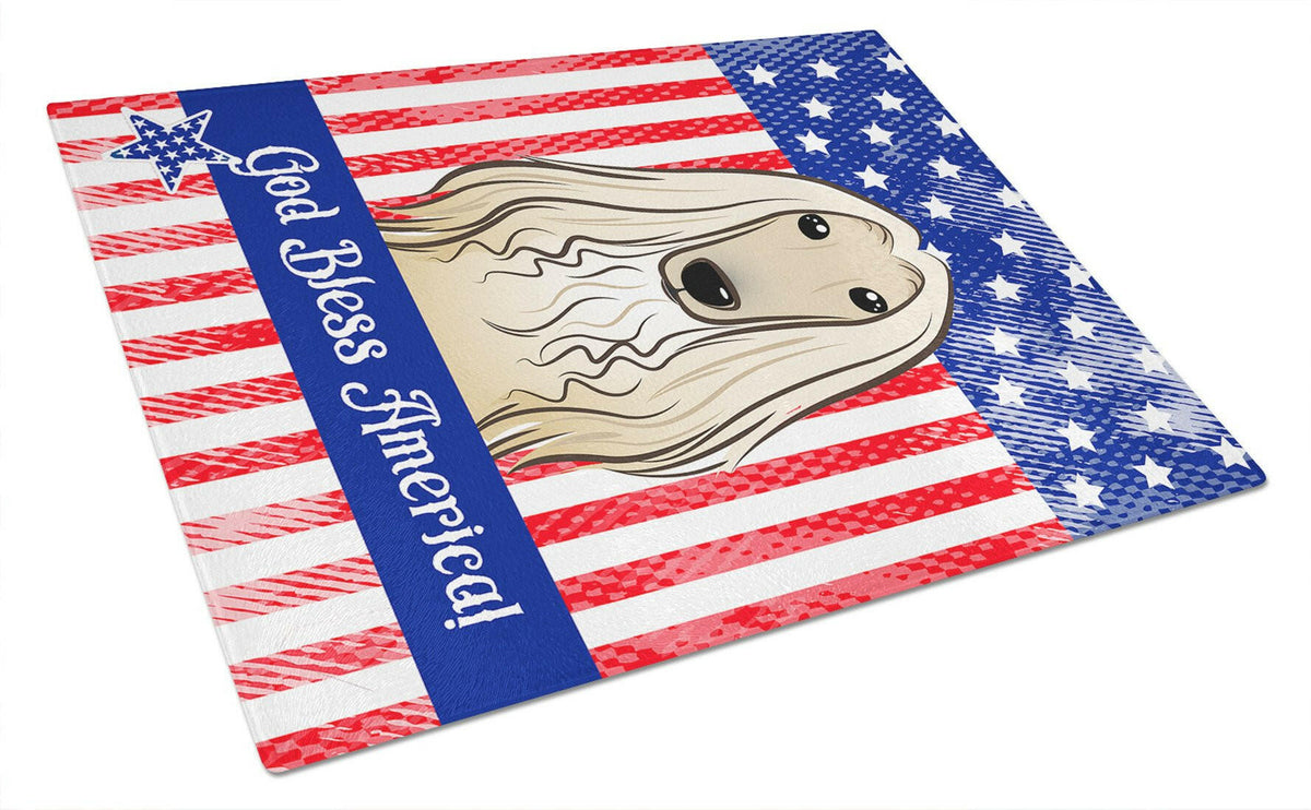God Bless American Flag with Afghan Hound Glass Cutting Board Large BB2174LCB by Caroline&#39;s Treasures