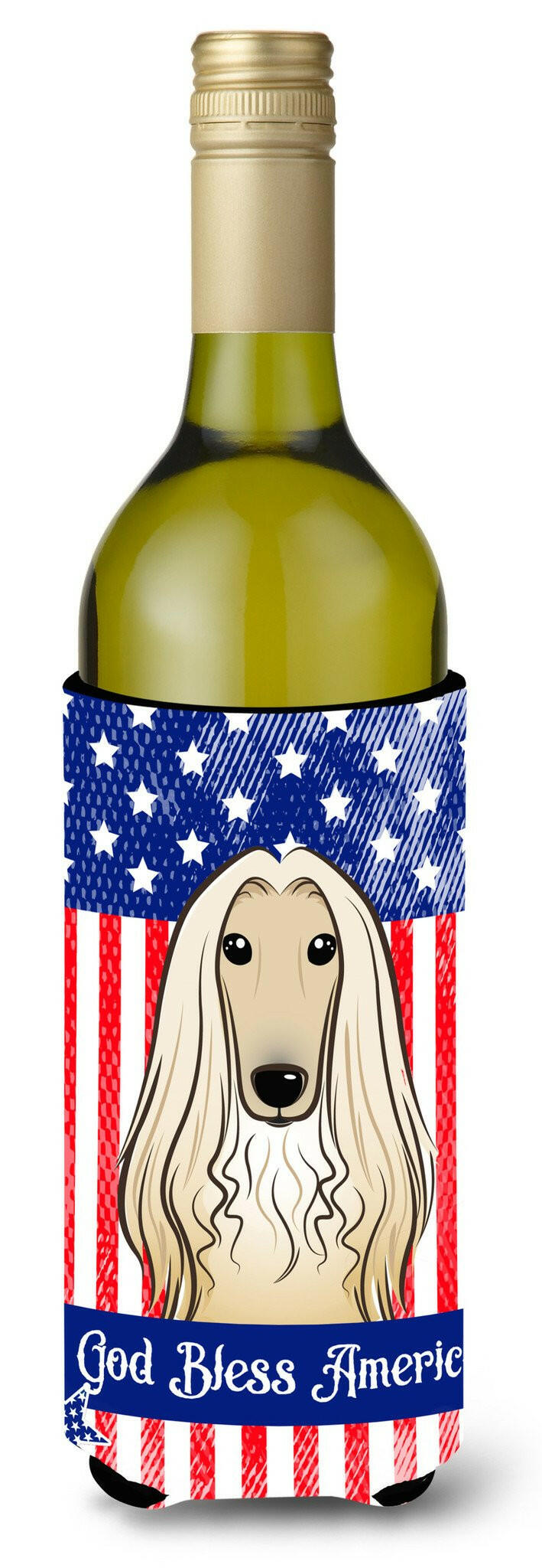 God Bless American Flag with Afghan Hound Wine Bottle Beverage Insulator Hugger BB2174LITERK by Caroline&#39;s Treasures