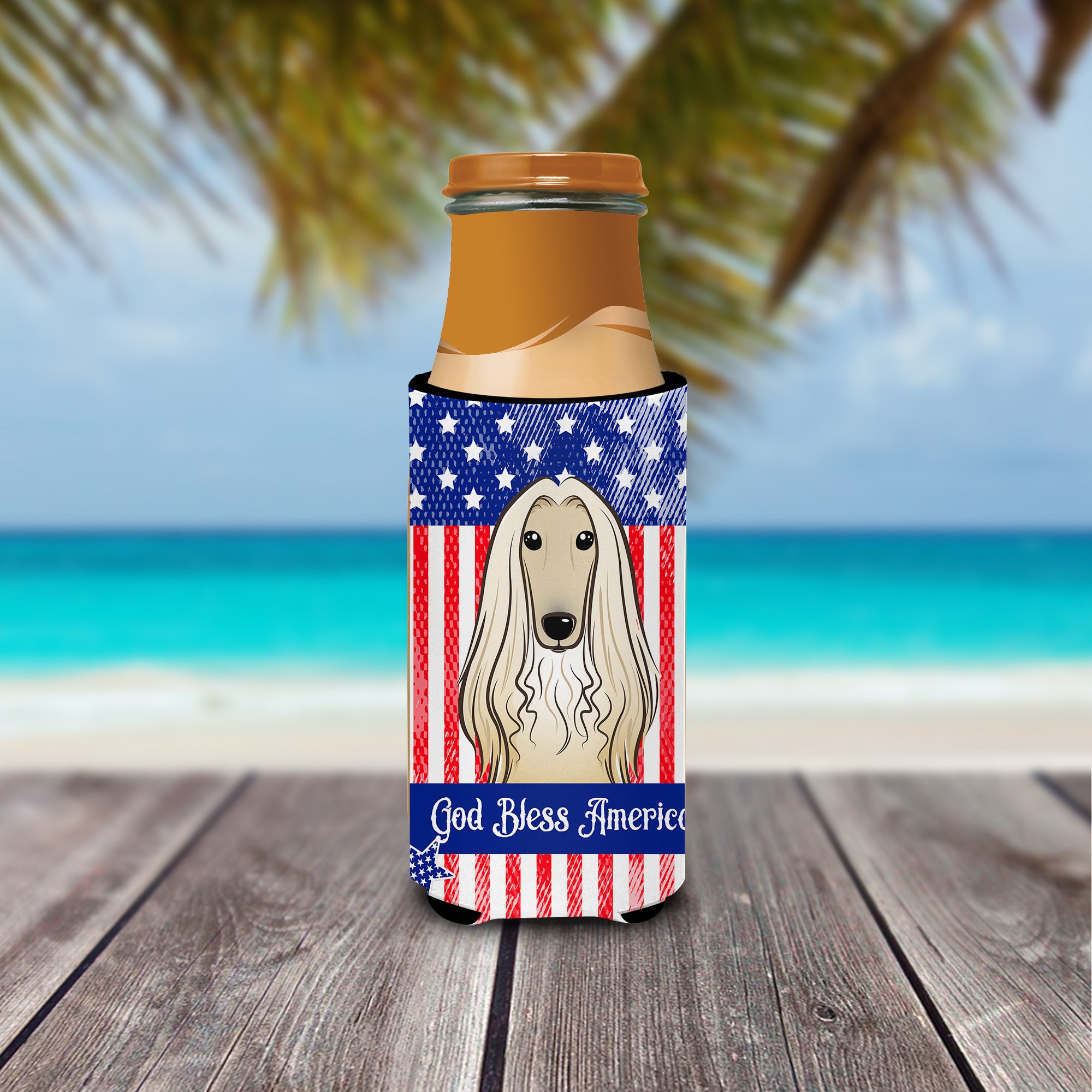 God Bless American Flag with Afghan Hound  Ultra Beverage Insulator for slim cans BB2174MUK