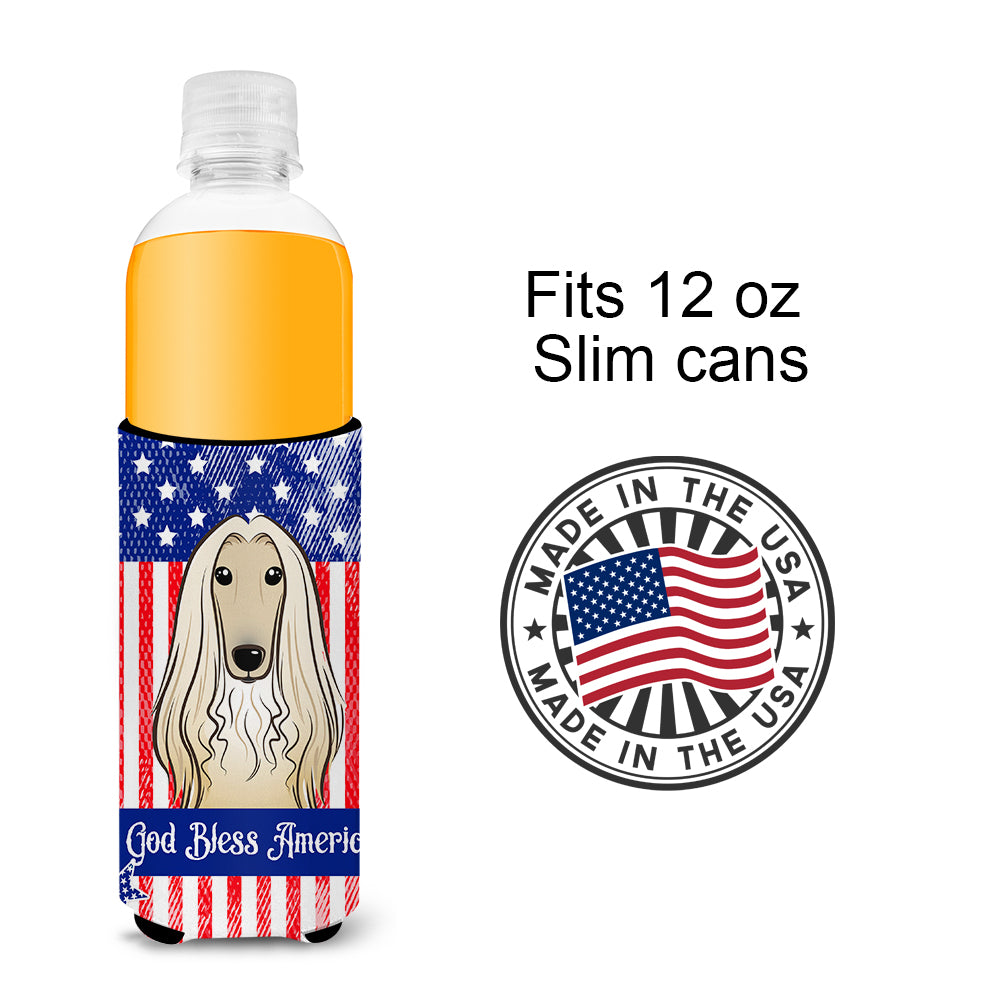 God Bless American Flag with Afghan Hound  Ultra Beverage Insulator for slim cans BB2174MUK  the-store.com.