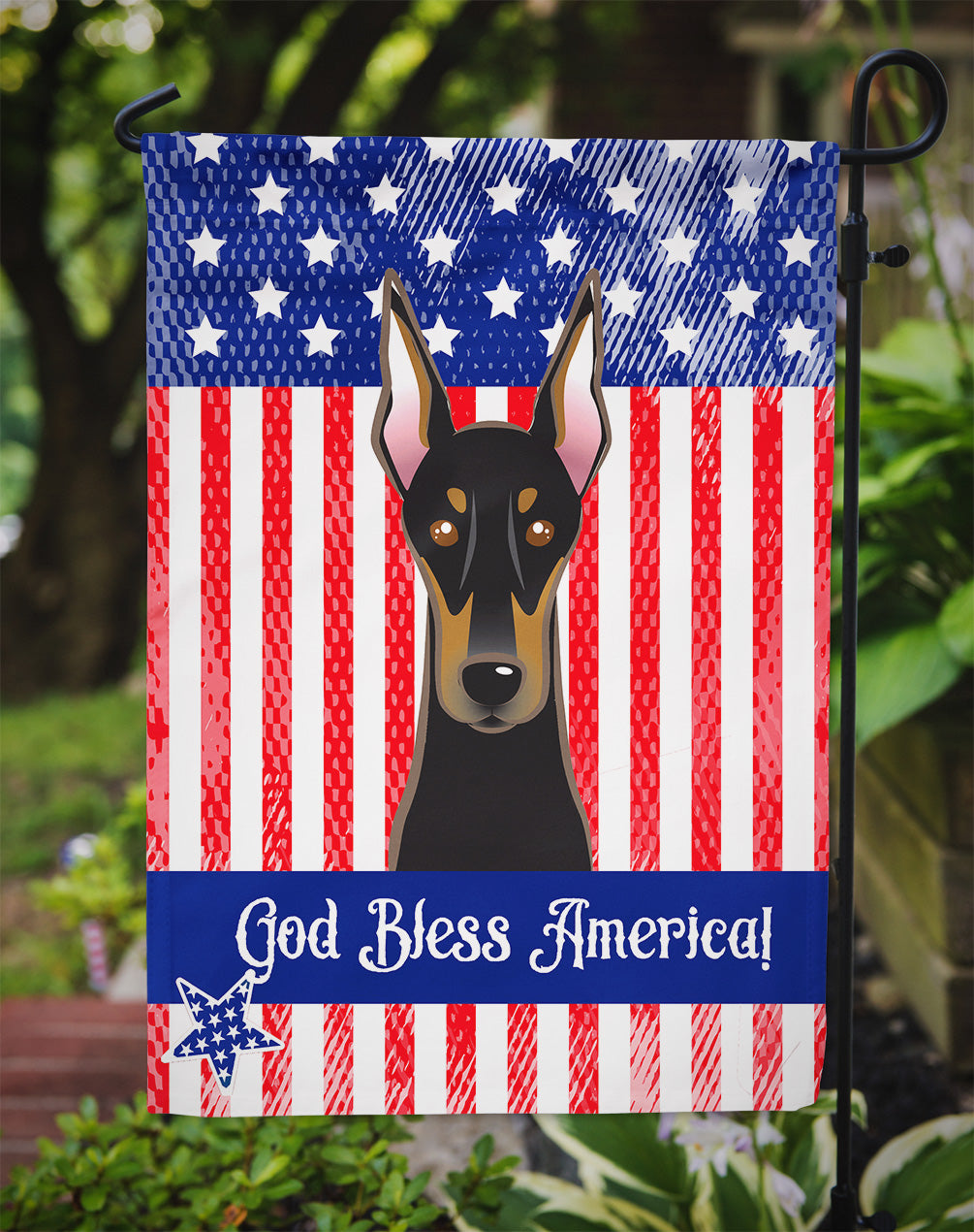 God Bless American Flag with Doberman Flag Garden Size BB2175GF