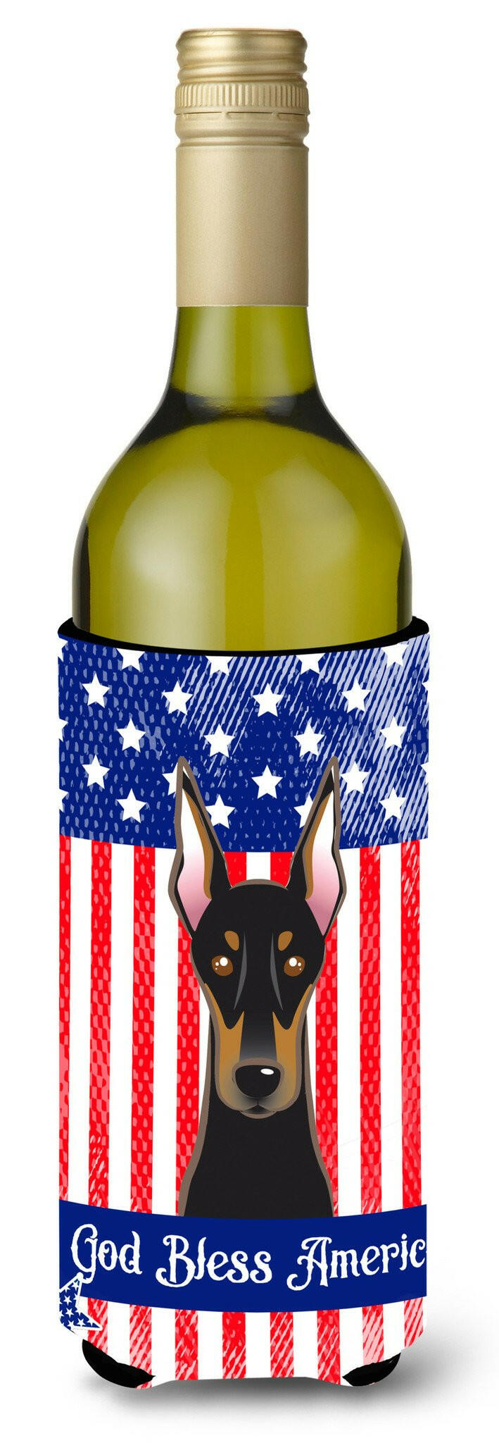 God Bless American Flag with Doberman Wine Bottle Beverage Insulator Hugger BB2175LITERK by Caroline&#39;s Treasures