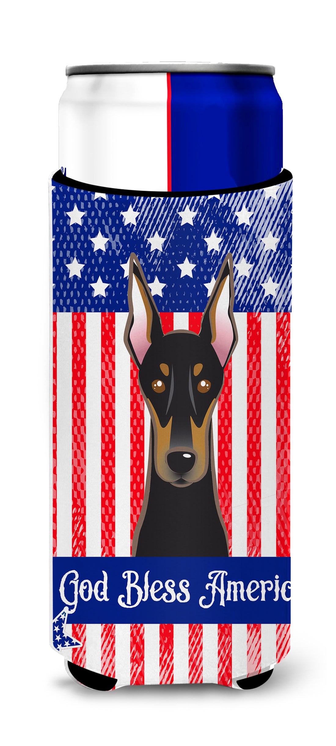 God Bless American Flag with Doberman  Ultra Beverage Insulator for slim cans BB2175MUK