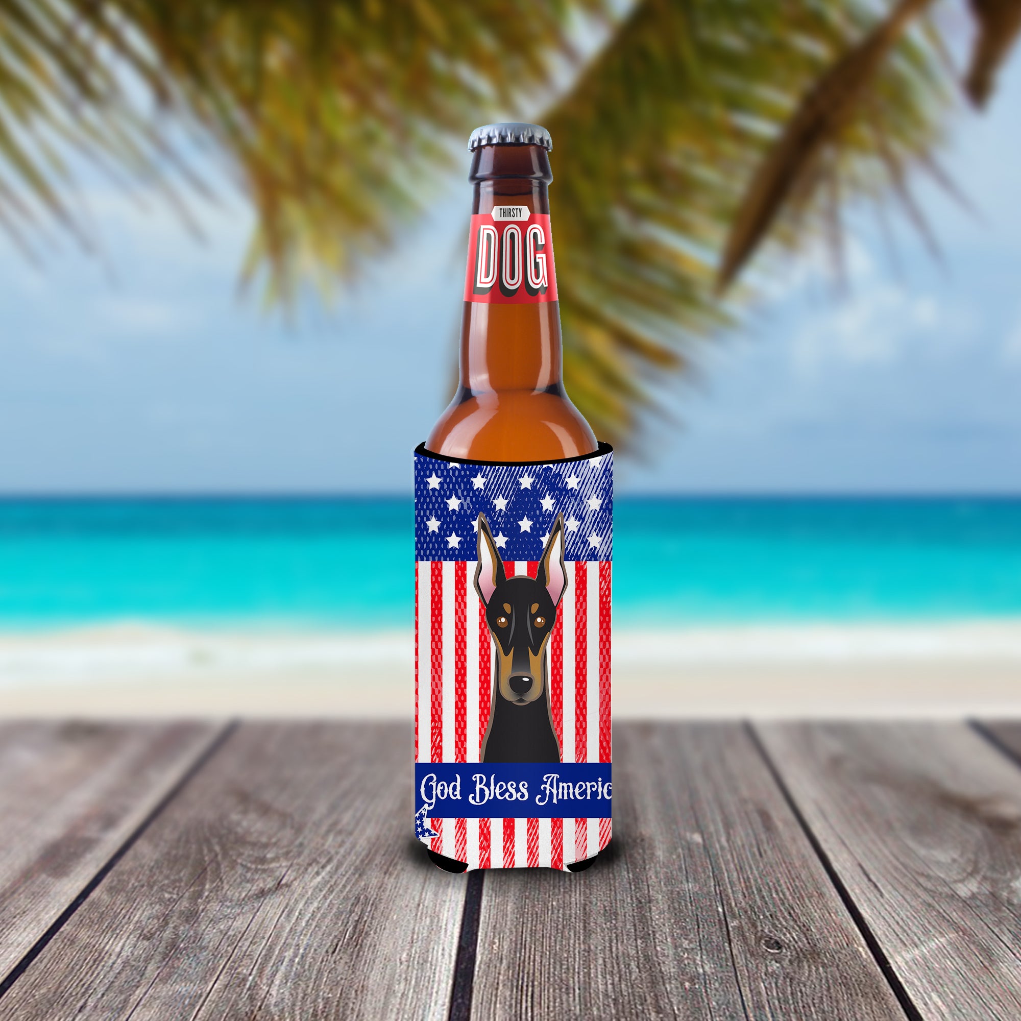 God Bless American Flag avec Doberman Michelob Ultra Beverage Insulator pour canettes minces BB2175MUK