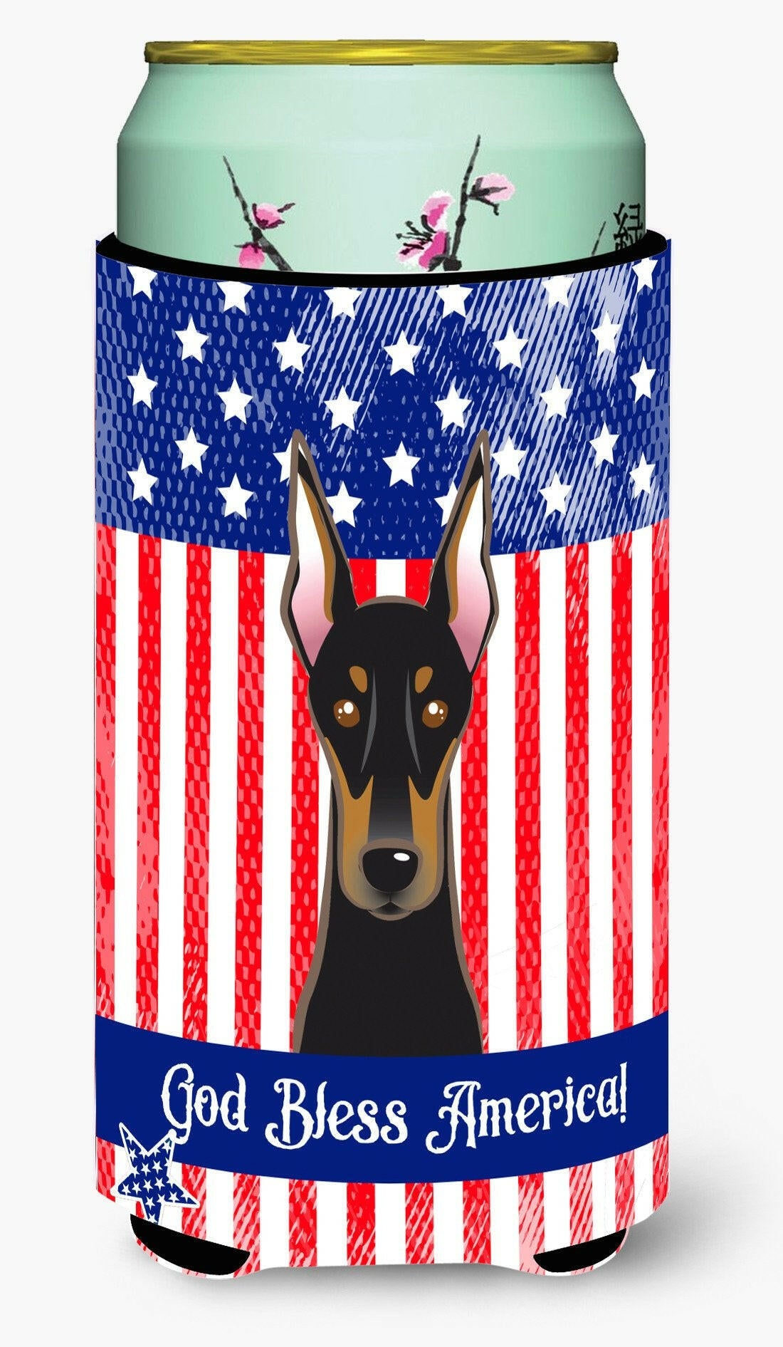 God Bless American Flag with Doberman Tall Boy Beverage Insulator Hugger BB2175TBC by Caroline&#39;s Treasures