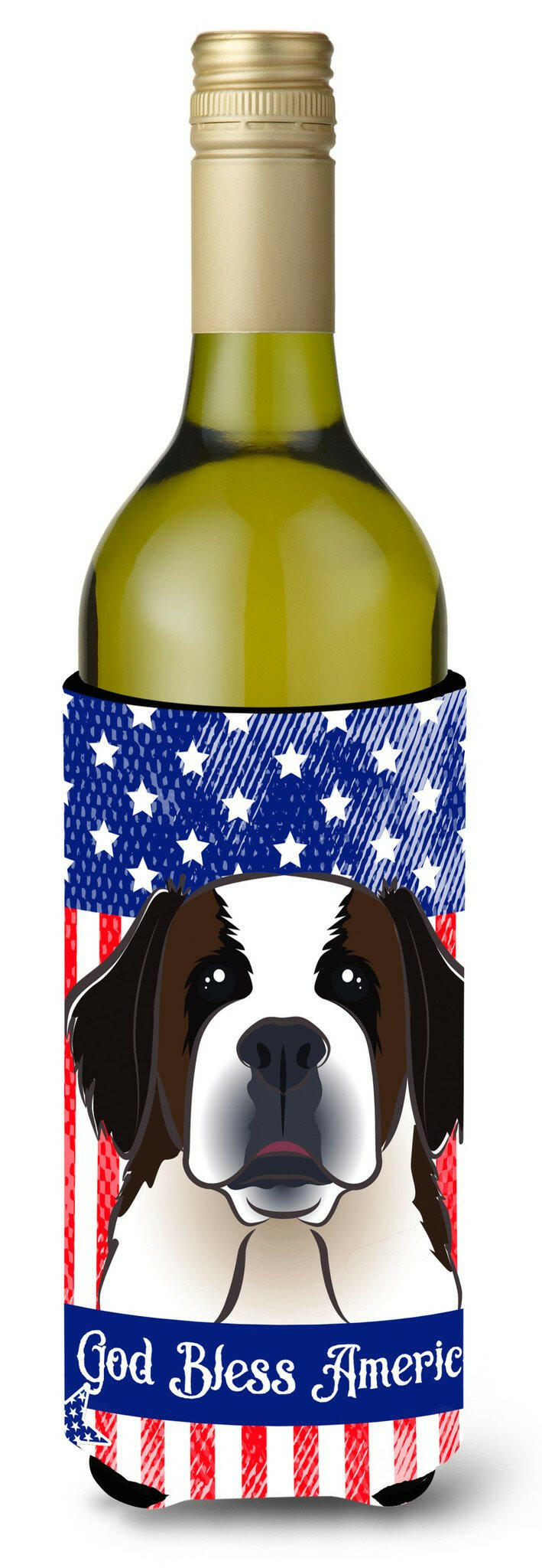 God Bless American Flag with Saint Bernard Wine Bottle Beverage Insulator Hugger BB2176LITERK by Caroline&#39;s Treasures