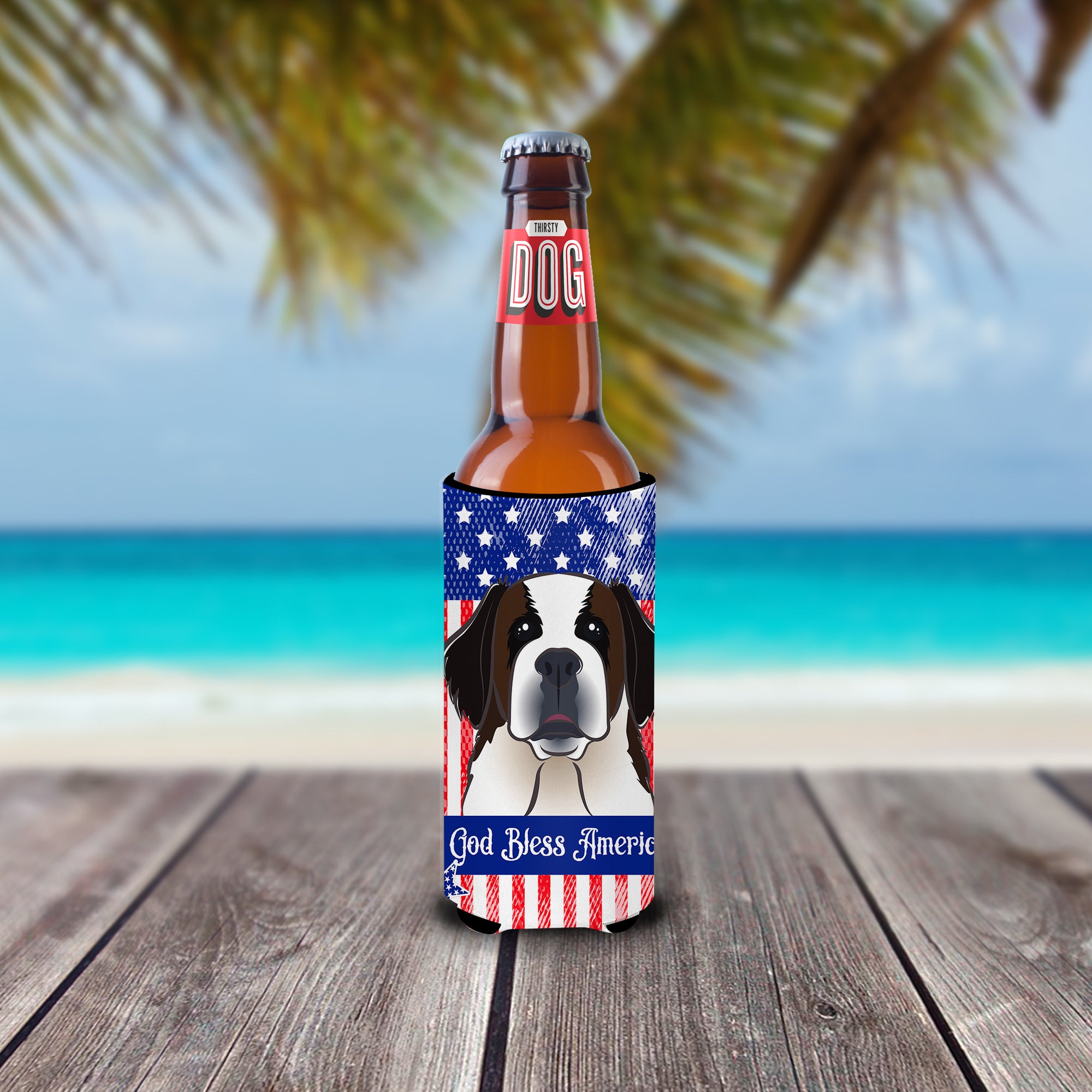 God Bless American Flag avec Saint Bernard Michelob Ultra Beverage Insulator pour canettes minces BB2176MUK