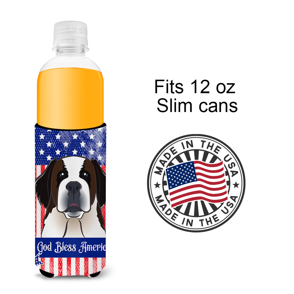 God Bless American Flag with Saint Bernard  Ultra Beverage Insulator for slim cans BB2176MUK