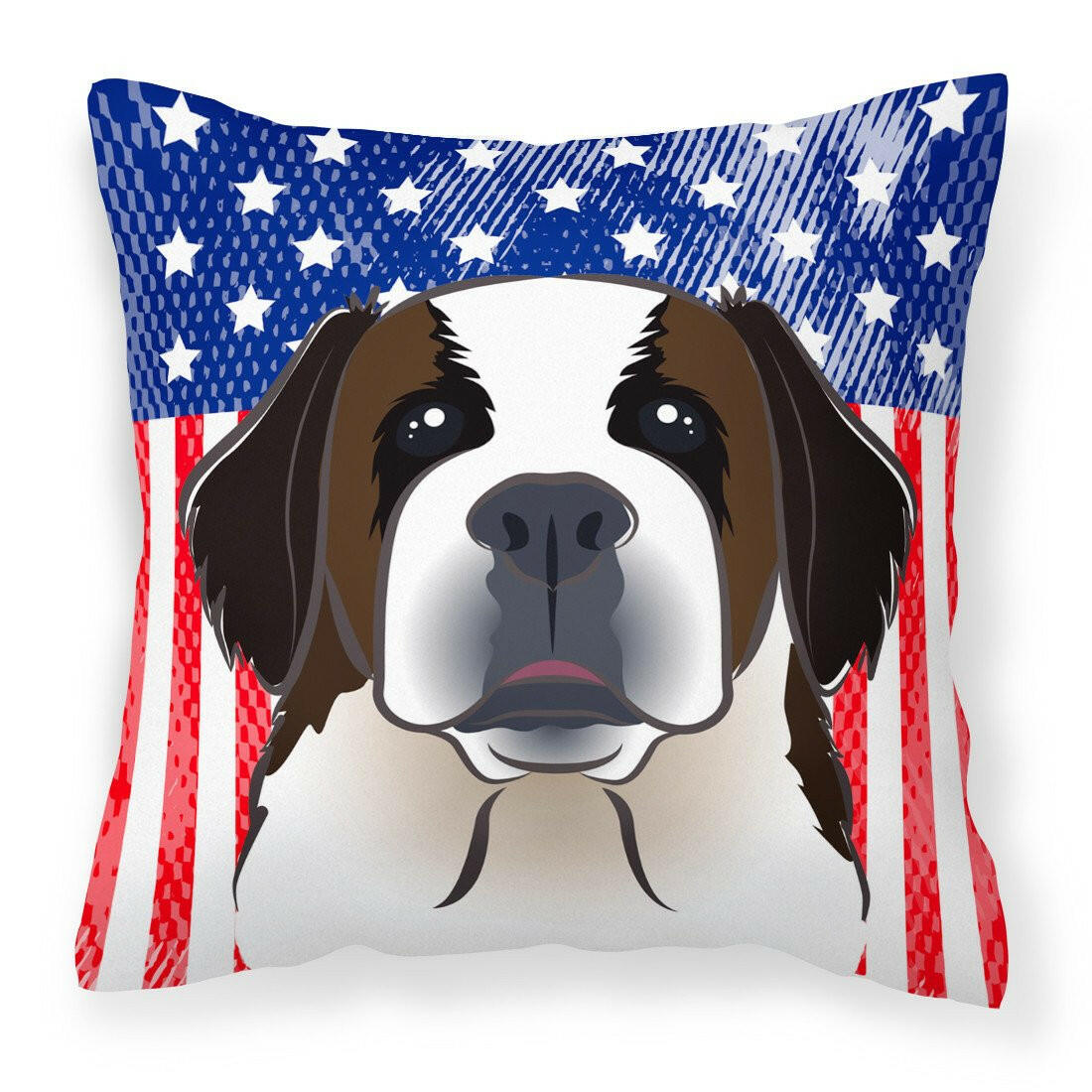 American Flag and Saint Bernard Fabric Decorative Pillow BB2176PW1414 - the-store.com