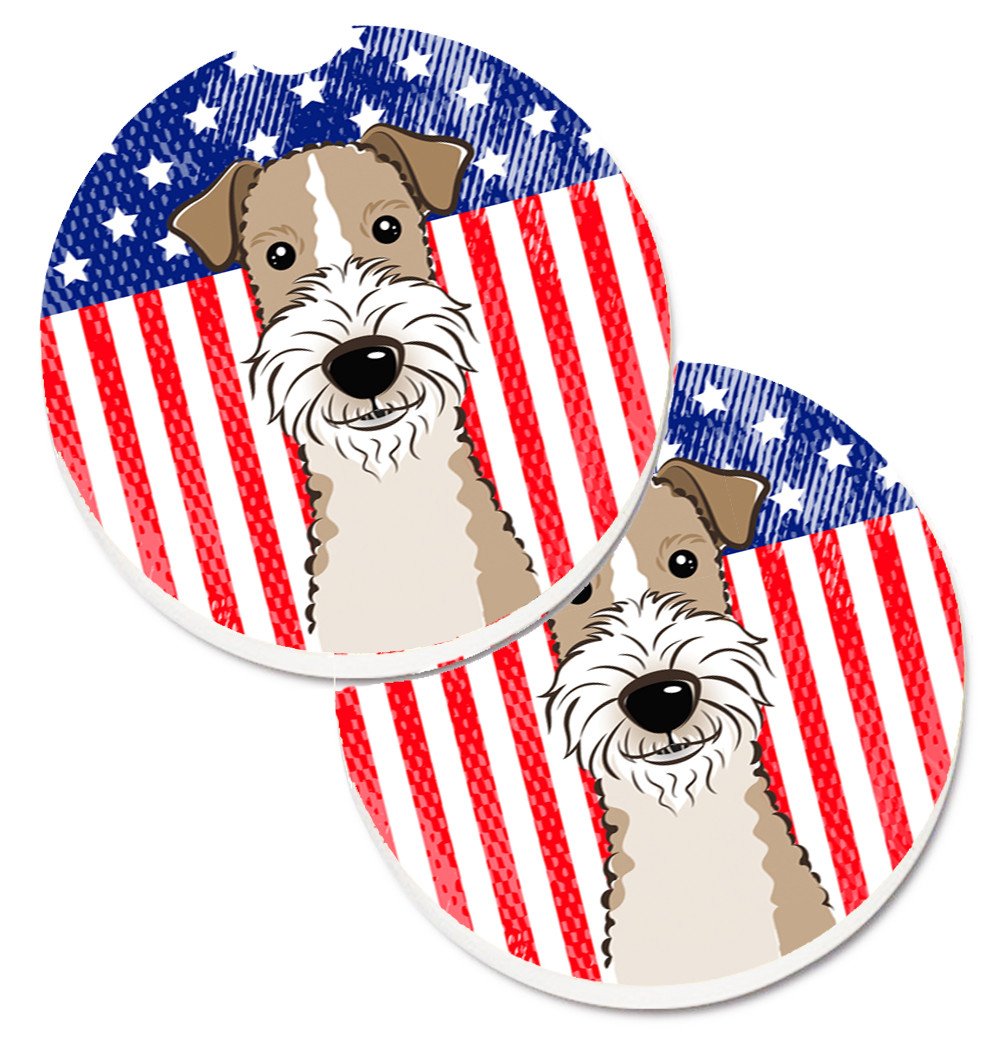 American Flag and Wire Haired Fox Terrier Set of 2 Cup Holder Car Coasters BB2177CARC by Caroline&#39;s Treasures