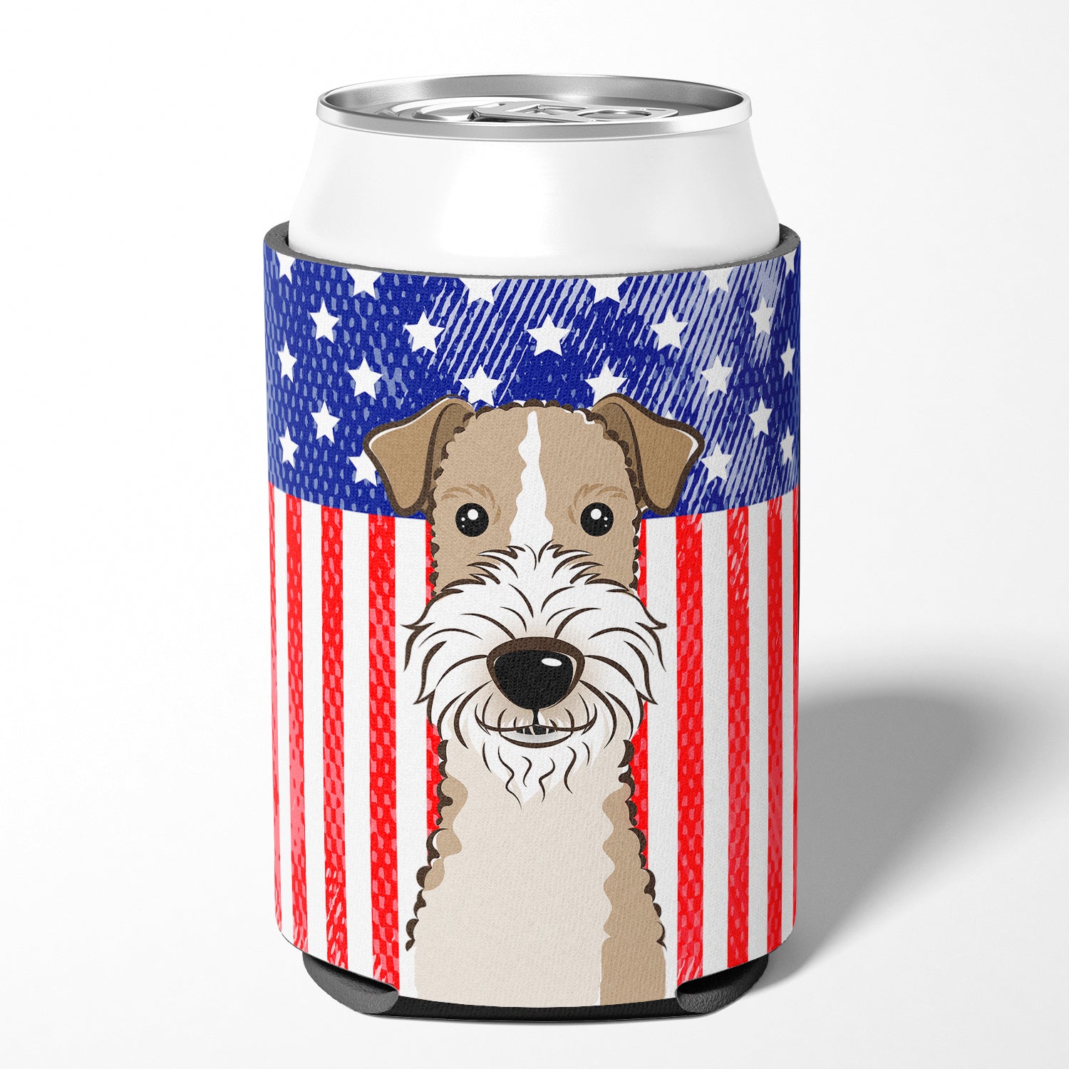 American Flag and Wire Haired Fox Terrier Can or Bottle Hugger BB2177CC