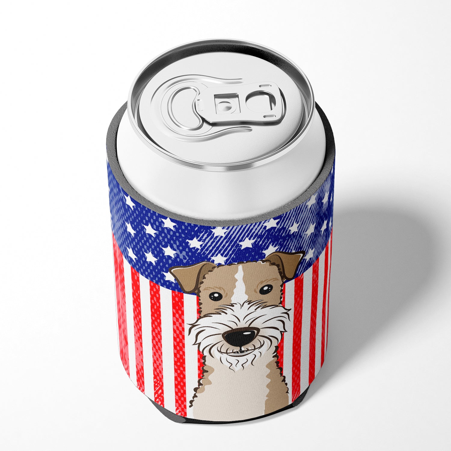 American Flag and Wire Haired Fox Terrier Can or Bottle Hugger BB2177CC.