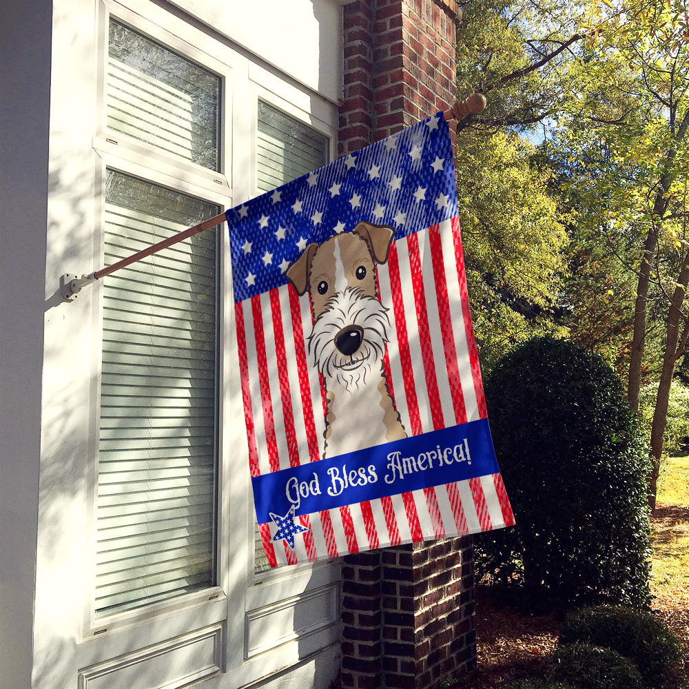 God Bless American Flag with Wire Haired Fox Terrier Flag Canvas House Size BB2177CHF