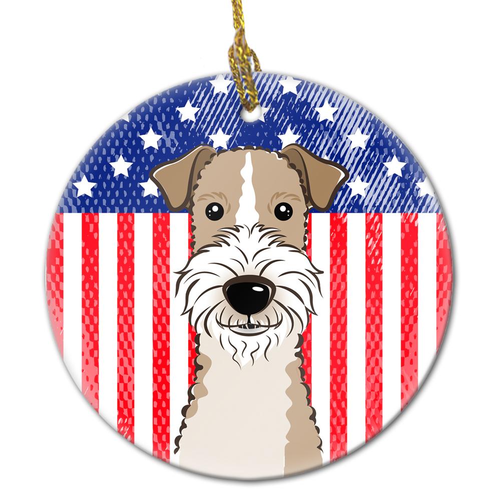 American Flag and Wire Haired Fox Terrier Ceramic Ornament BB2177CO1 by Caroline&#39;s Treasures
