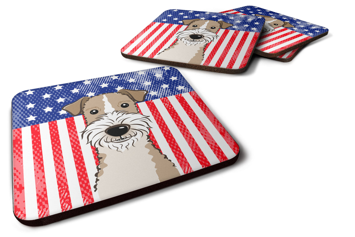 American Flag and Wire Haired Fox Terrier Foam Coaster Set of 4 - the-store.com