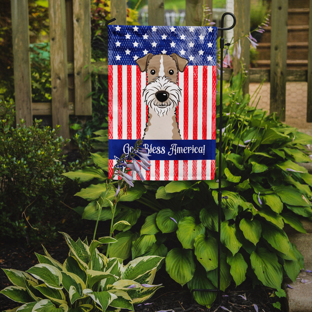God Bless American Flag with Wire Haired Fox Terrier Flag Garden Size BB2177GF