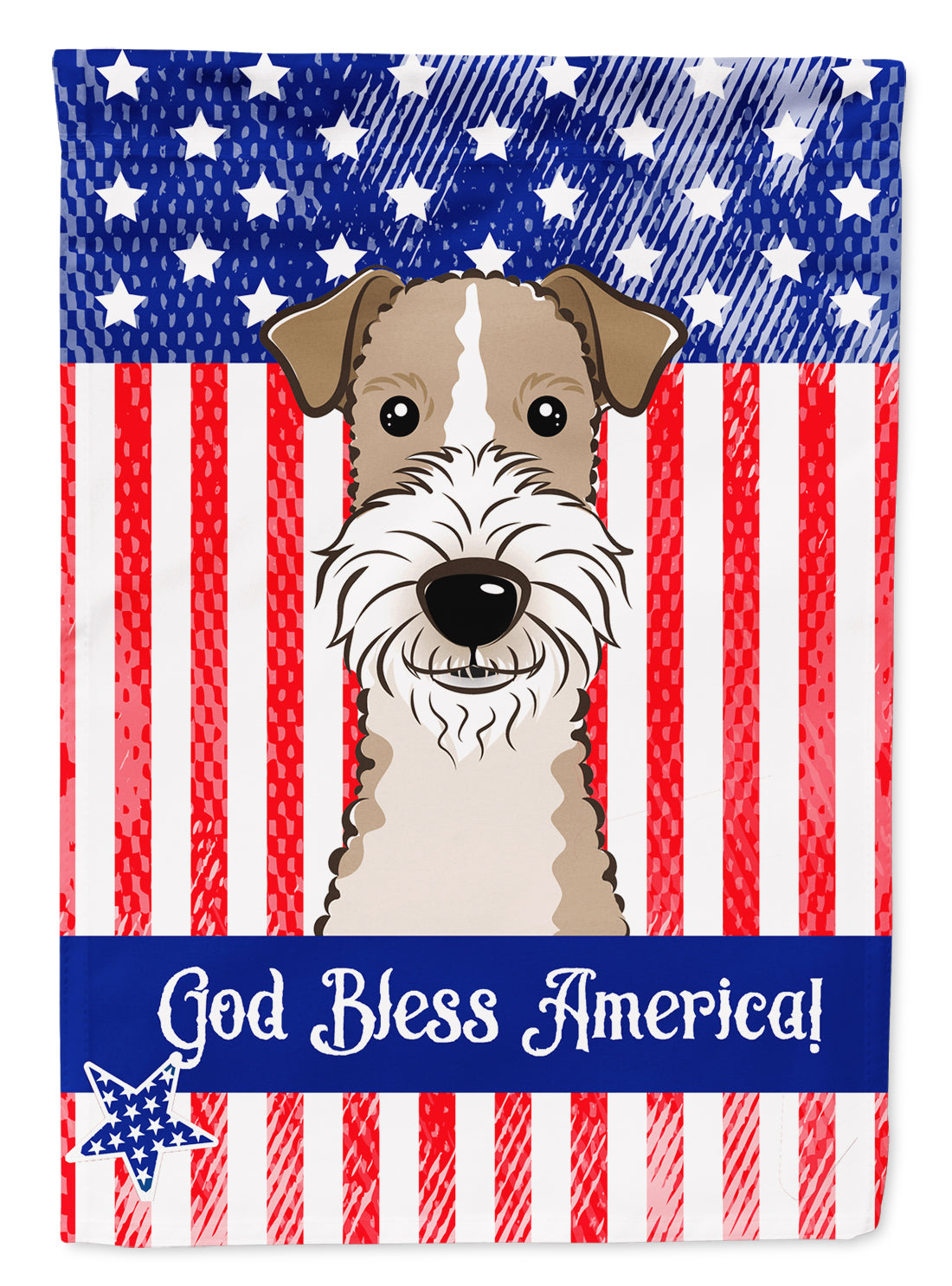 God Bless American Flag with Wire Haired Fox Terrier Flag Garden Size BB2177GF.