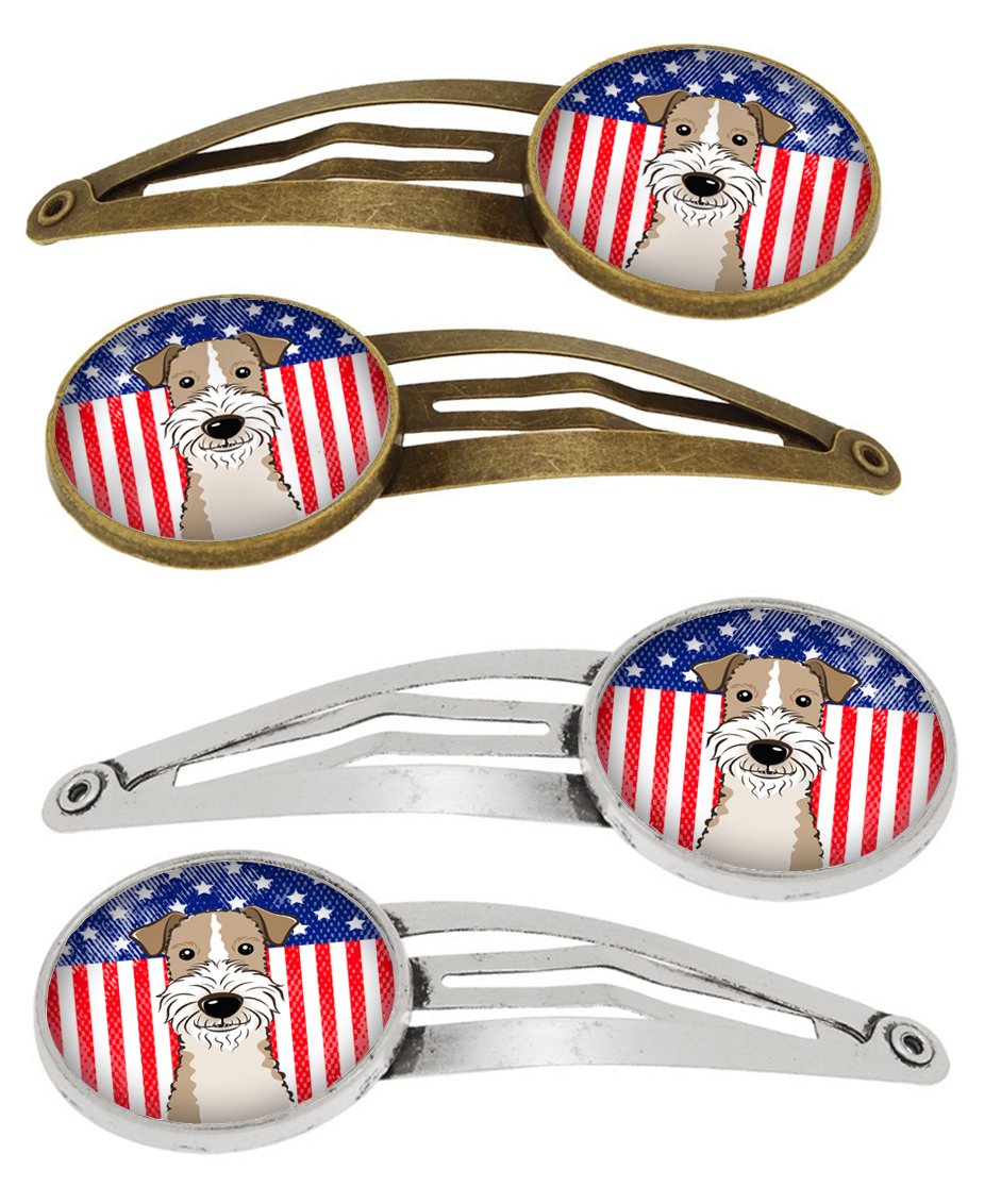 American Flag and Wire Haired Fox Terrier Set of 4 Barrettes Hair Clips BB2177HCS4 by Caroline&#39;s Treasures