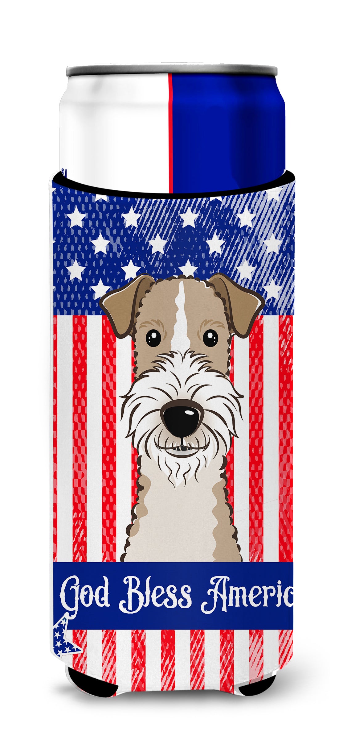 God Bless American Flag with Wire Haired Fox Terrier Michelob Ultra Beverage Insulator pour canettes minces BB2177MUK