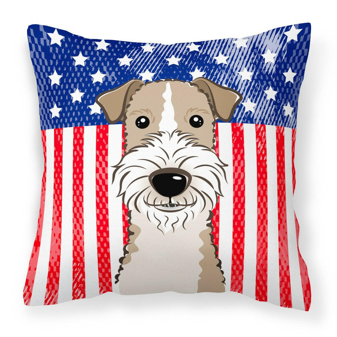 American Flag and Wire Haired Fox Terrier Fabric Decorative Pillow BB2177PW1414 - the-store.com